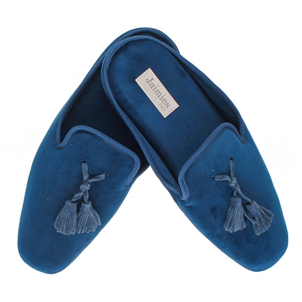 navy velvet slippers