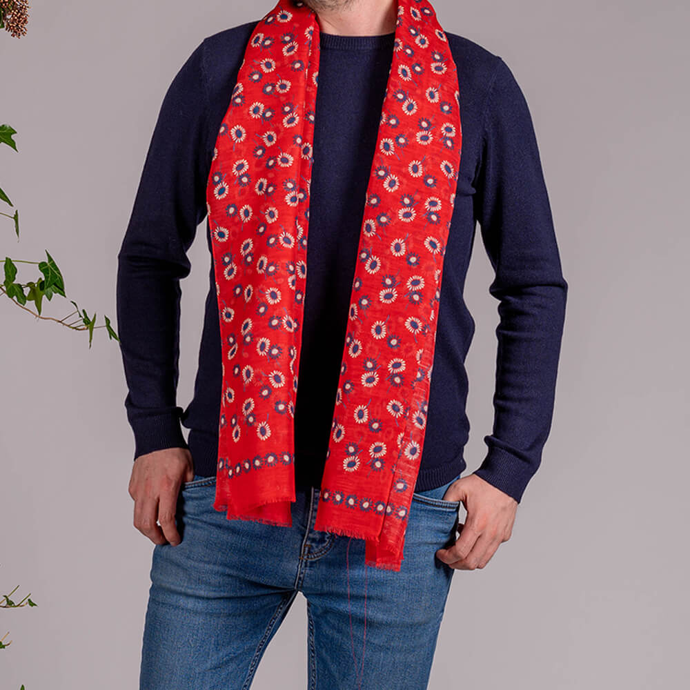 Retro Red Italian Cotton and Linen Scarf