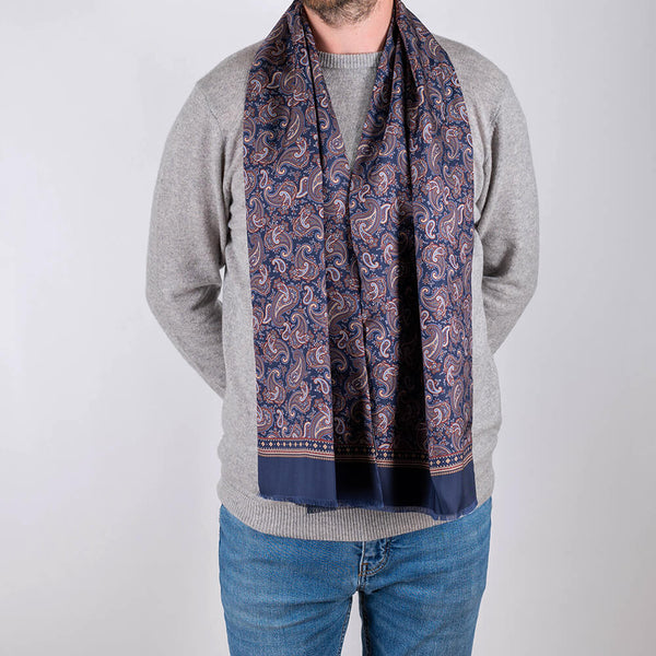 Elizabetta Mens Silk Paisley Scarf - Lined with Fine Weight Wool