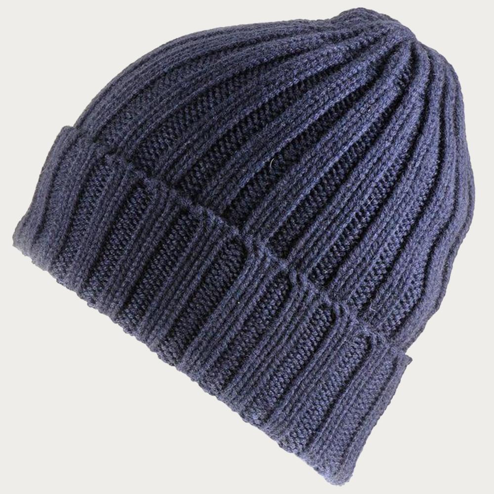 Chunky Rib Knit Navy Cashmere Beanie – Black.co.uk