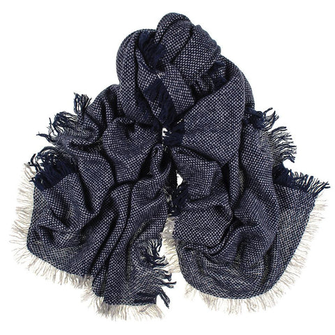 Navy and Grey Antique Loom Cashmere Scarf
