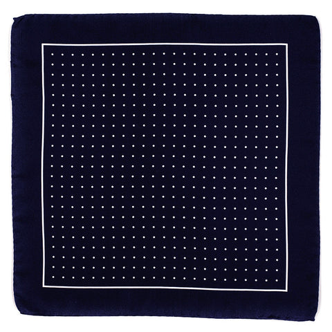 Navy and White Polka Dot Italian Silk Pocket Square