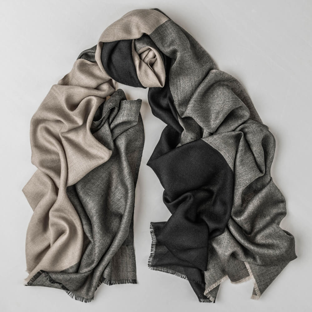 Norton Black and Natural Silk and Wool Scarf