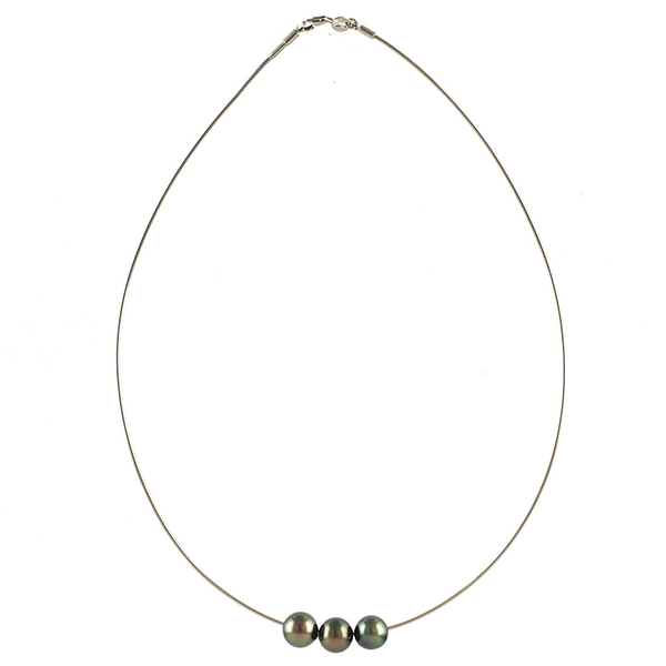 Perdita Triple Tahitian Black Pearl Necklace