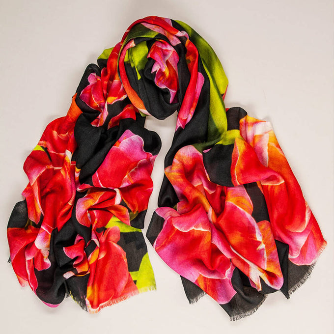 Pre Order - The Floral Trilogy - Red Tulip Cashmere and Silk Wrap