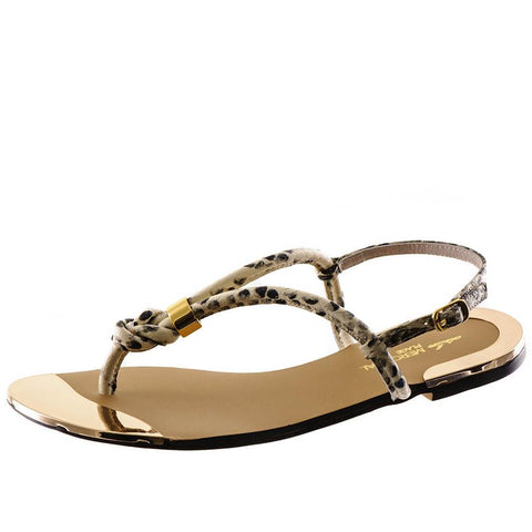 Snake Print T Bar Leather Sandals