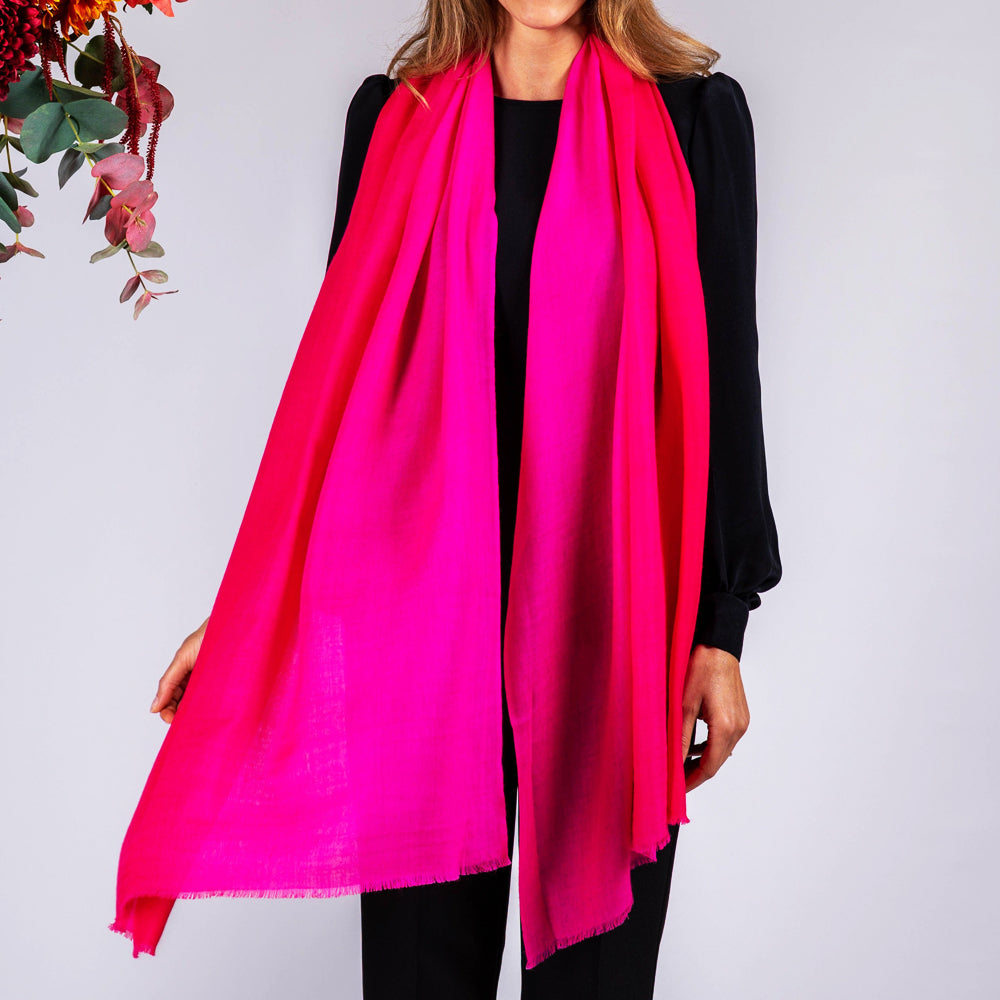 PRE ORDER: Razmatazz Pink Shaded Cashmere and Silk Wrap