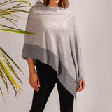 Two Tone Grey Bordered Cashmere Poncho