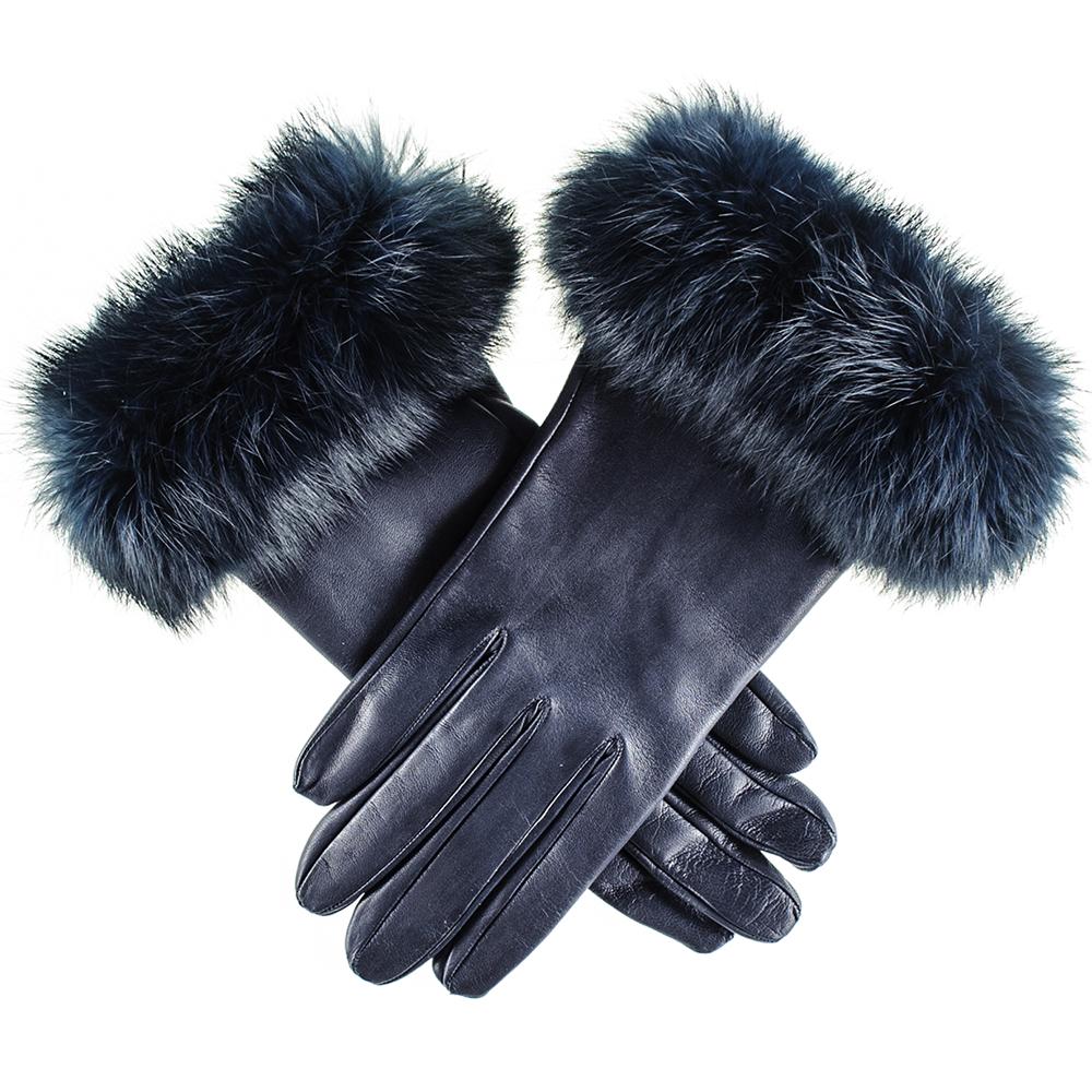 navy fur gloves