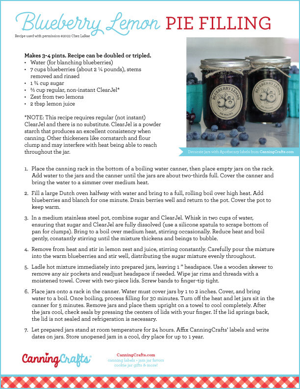 Blueberry Lemon Pie Filling Canning Recipe Card | CanningCrafts.com