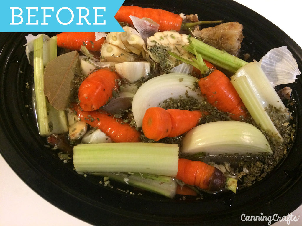 Crockpot Chicken Bone Broth Recipe & the healthy benefits of eating bone broth | CanningCrafts.com