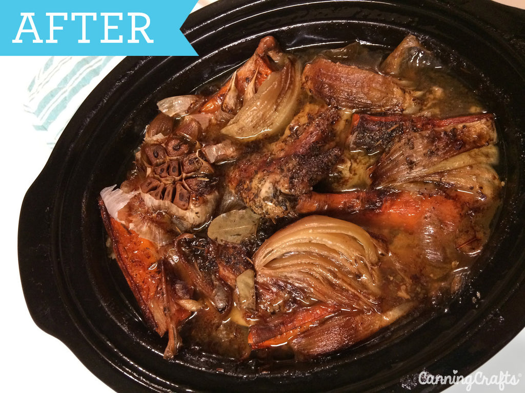 Crockpot Chicken Bone Broth Recipe & the healthy benefits of eating bone broth | CanningCrafts.com