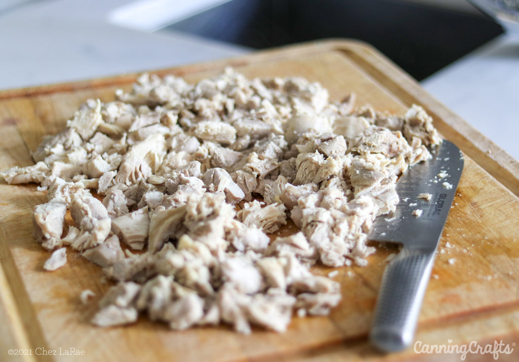 Cut up Cooked Chicken for Chicken Soup Pressure Canning Recipe | CanningCrafts.com