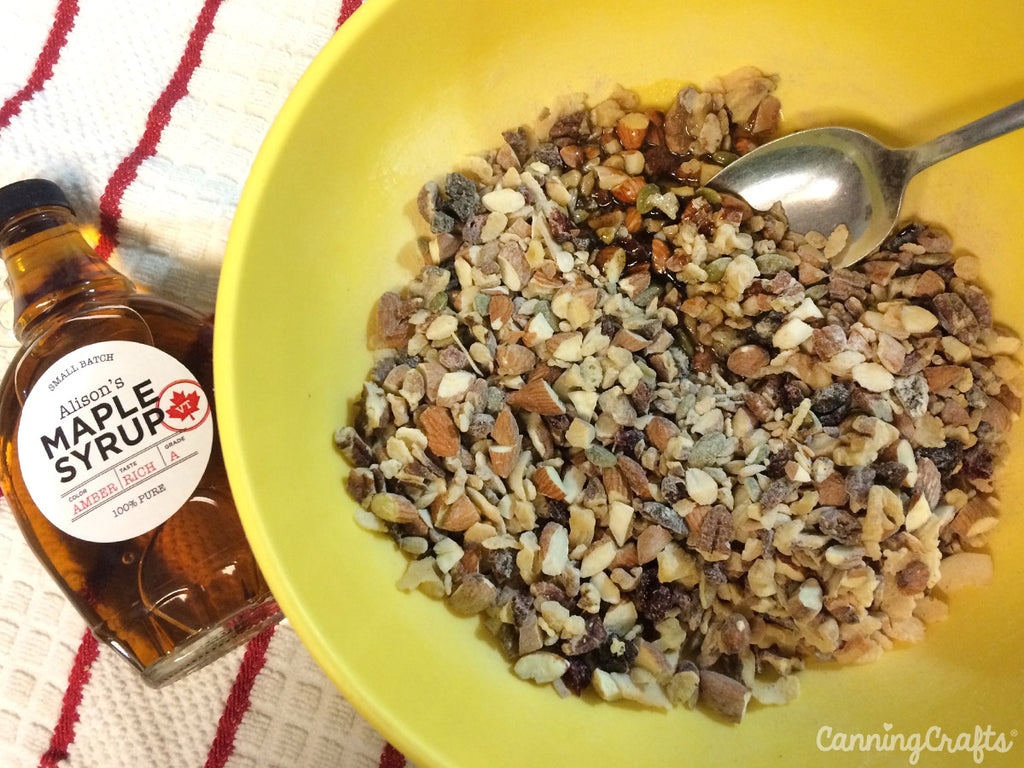 Fruit & Nut Bar with Maple Syrup in Mixing Bowl | CanningCrafts.com