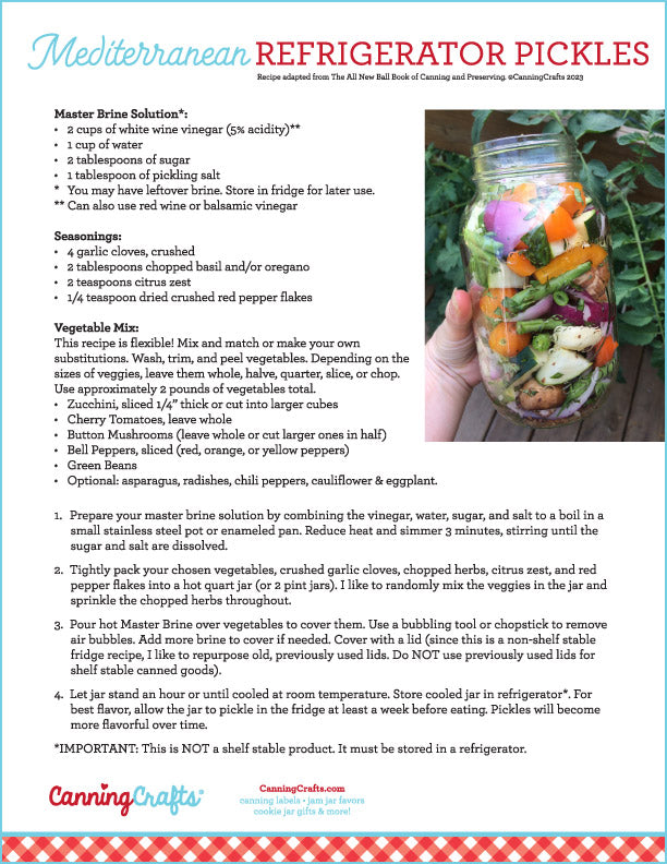 Mediterranean Refrigerator Pickles Recipe Sheet | CanningCrafts.com