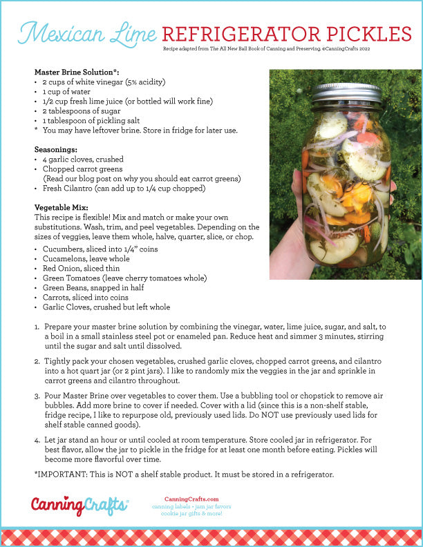 Mexican Lime Refrigerator Pickled Vegetables Recipe Card | CanningCrafts.com