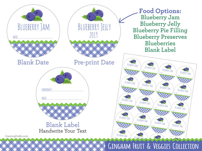 gingham blueberry canning labels for home preserved fruit in jars canningcrafts