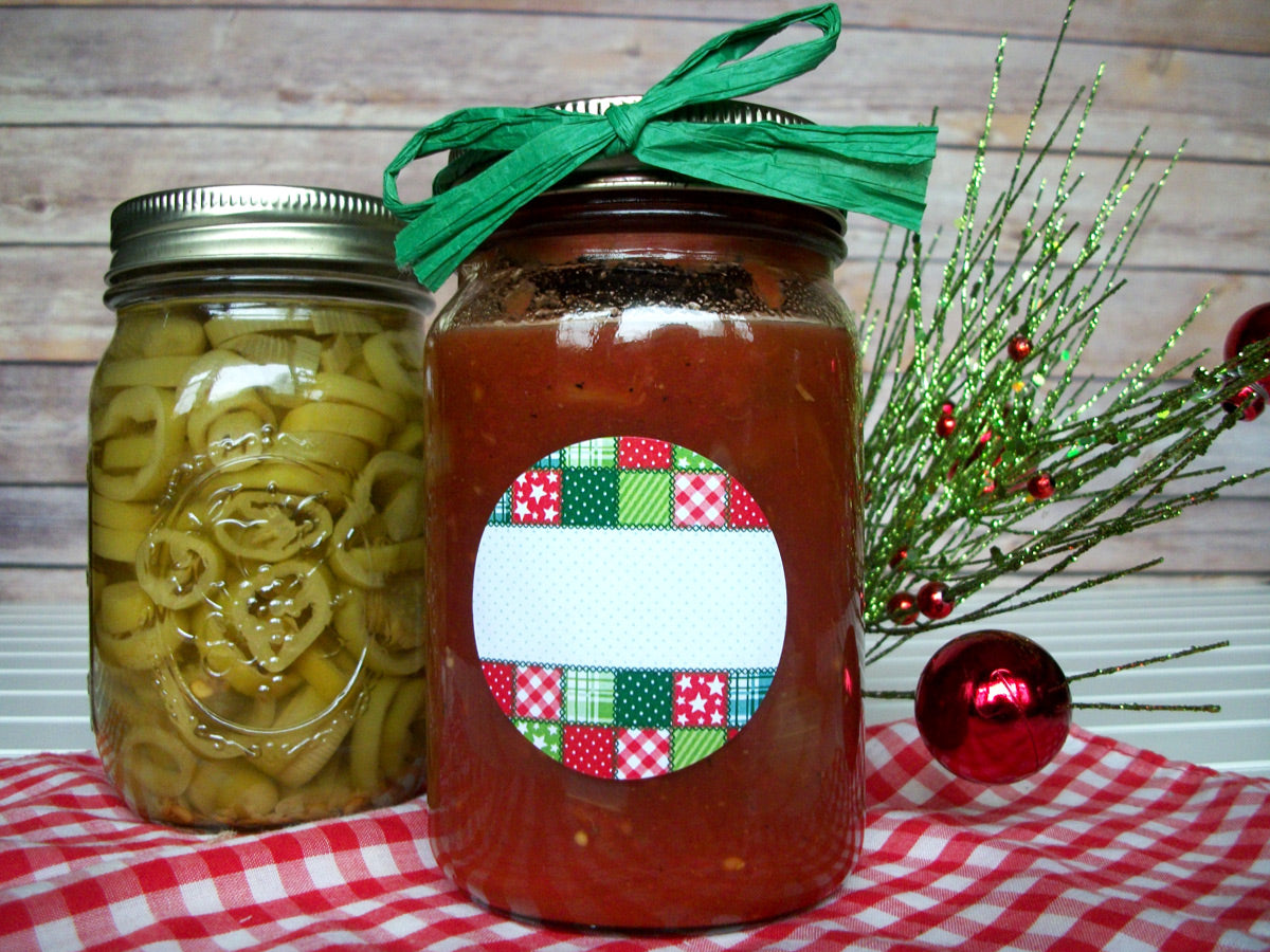 Download Country Quilt Christmas Canning Labels, holiday mason jar stickers - CanningCrafts