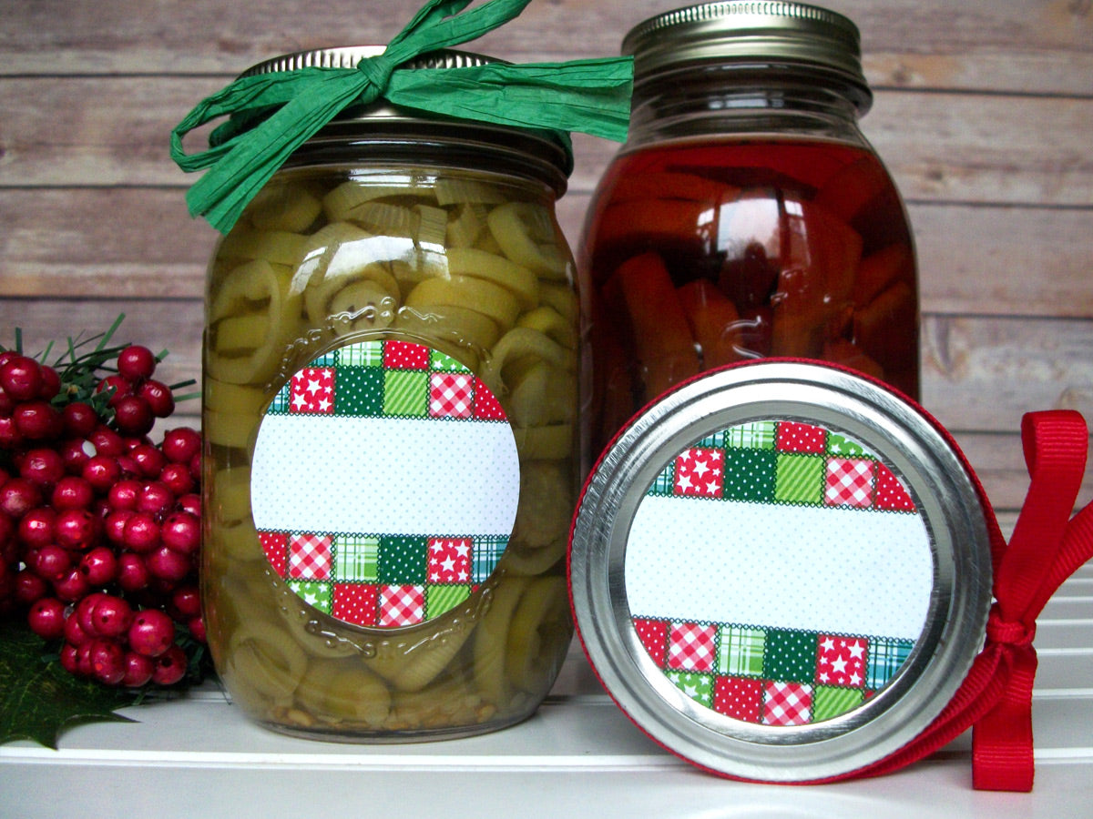 Download Country Quilt Christmas Canning Labels, holiday mason jar stickers - CanningCrafts