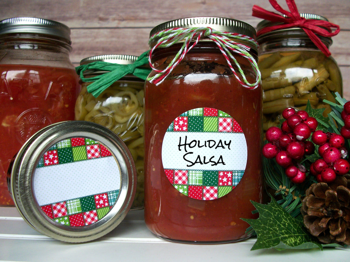 Download Country Quilt Christmas Canning Labels, holiday mason jar stickers - CanningCrafts