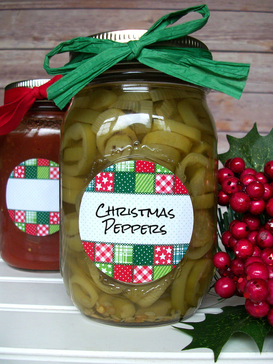 Download Country Quilt Christmas Canning Labels, holiday mason jar stickers - CanningCrafts