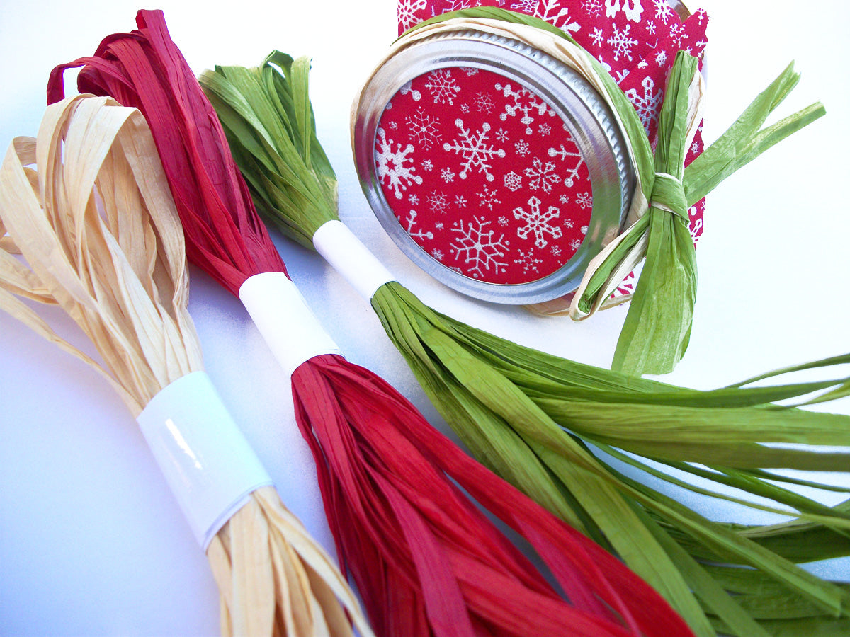 12 Christmas Paper Raffia Ribbons, 4 color options for mason jar gifts – CanningCrafts