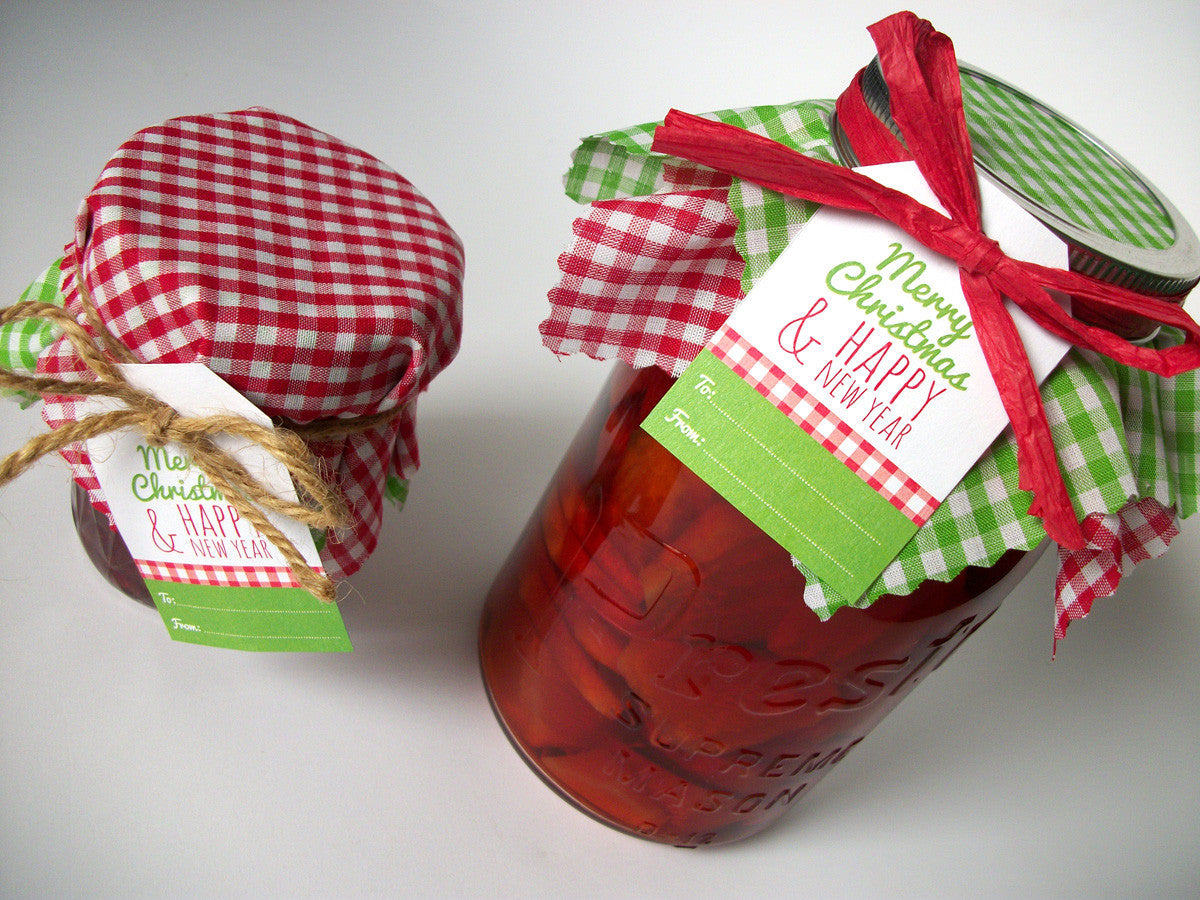 Christmas Gingham Jam Jar Decoration Set for holiday mason jar gifts