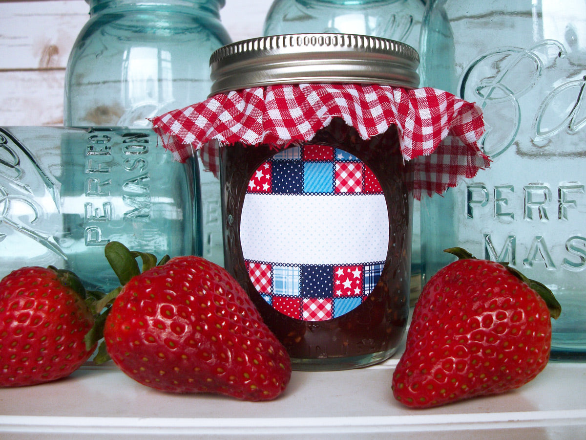 Download Country Quilt Canning Labels, red white & blue mason jar stickers - CanningCrafts