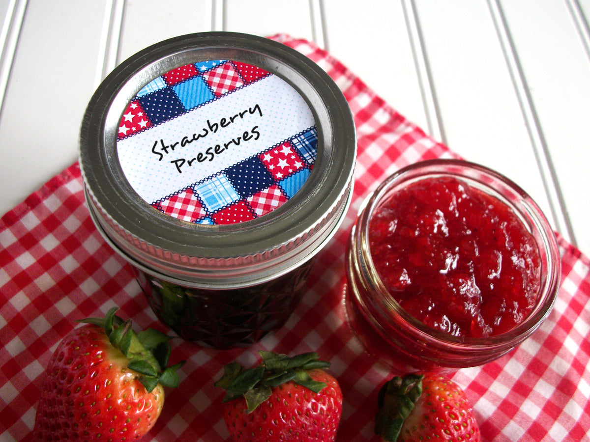 Download Country Quilt Canning Labels, red white & blue mason jar stickers - CanningCrafts