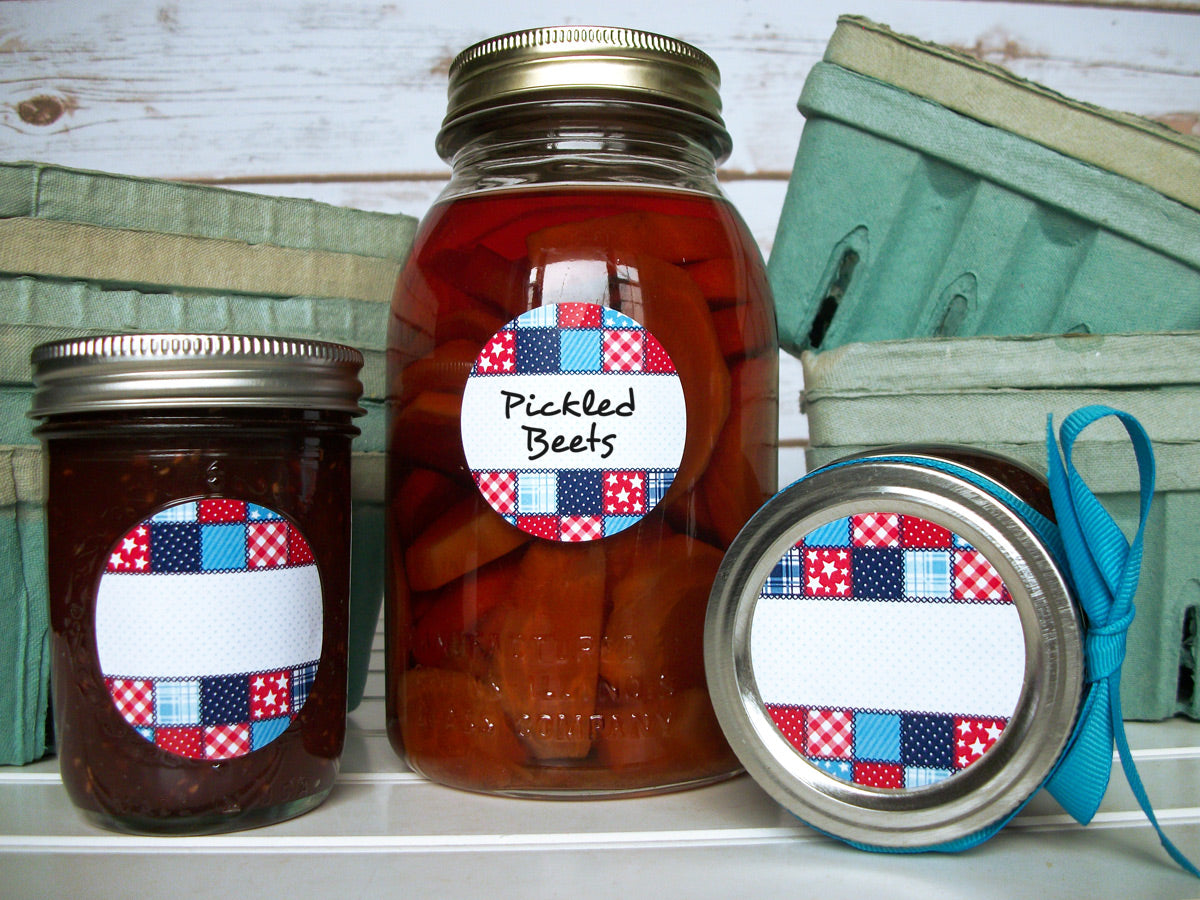 Download Country Quilt Canning Labels, red white & blue mason jar stickers - CanningCrafts