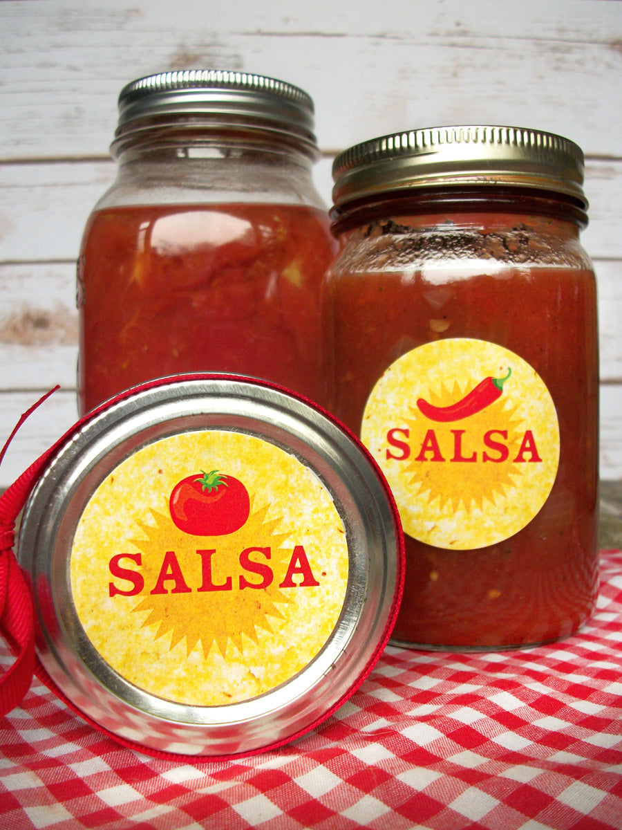 Salsa Corn Chip Canning Labels, round mason jar labels for tomatoes