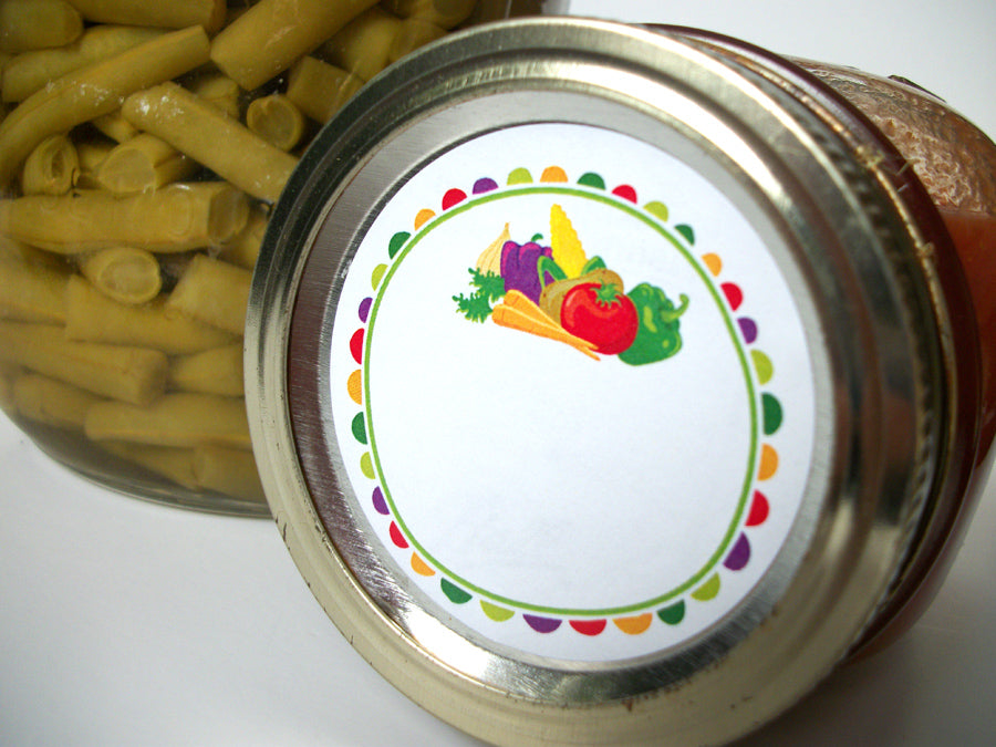 Download Fun Veggies Canning Labels, round vegetable mason jar stickers - CanningCrafts