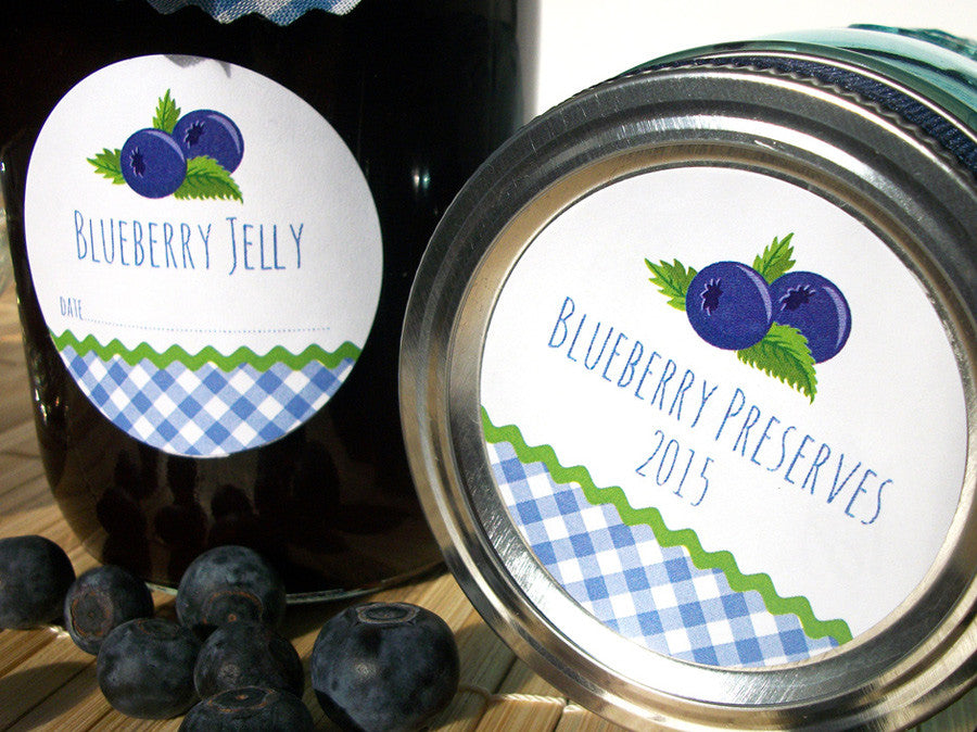 gingham blueberry canning labels for home preserved fruit in jars