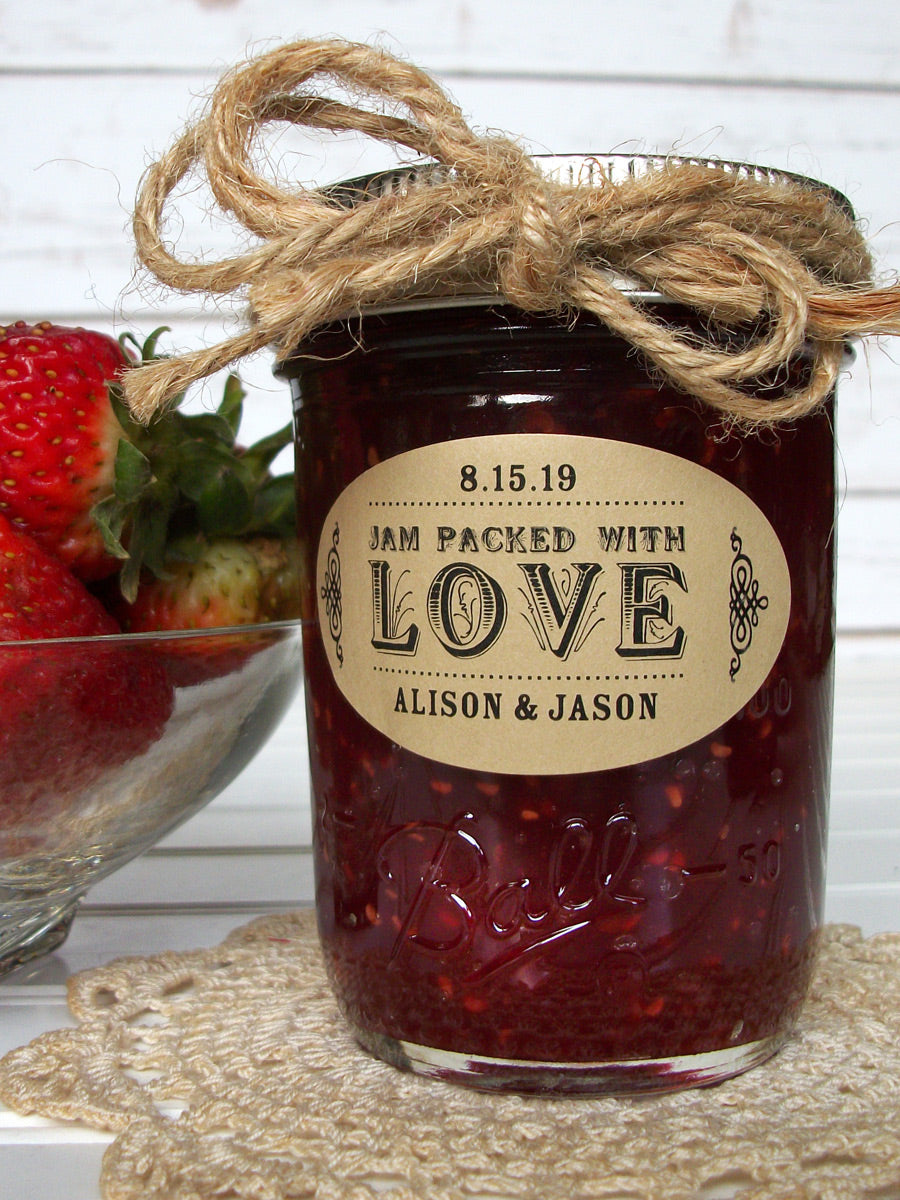 kraft paper jam packed with love wedding favor jam jar canning labels