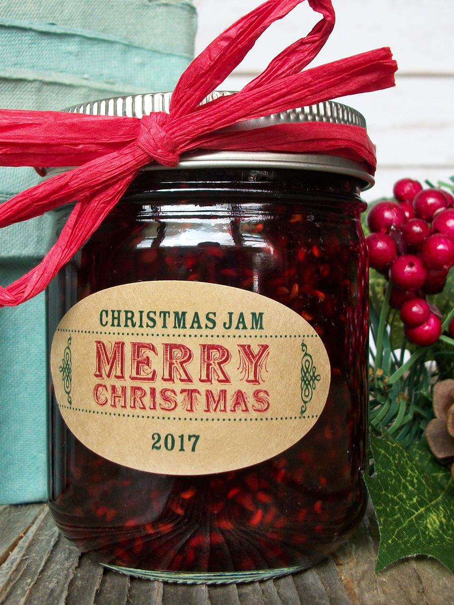 Custom Kraft Merry Christmas Oval Canning Labels for jam & jelly jars ...