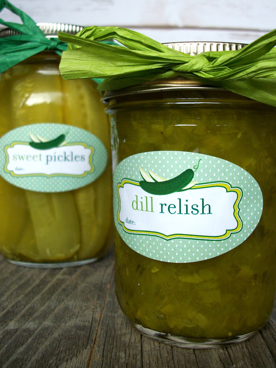 Cute Pickle Oval Canning Labels fit quilted jelly jars CanningCrafts