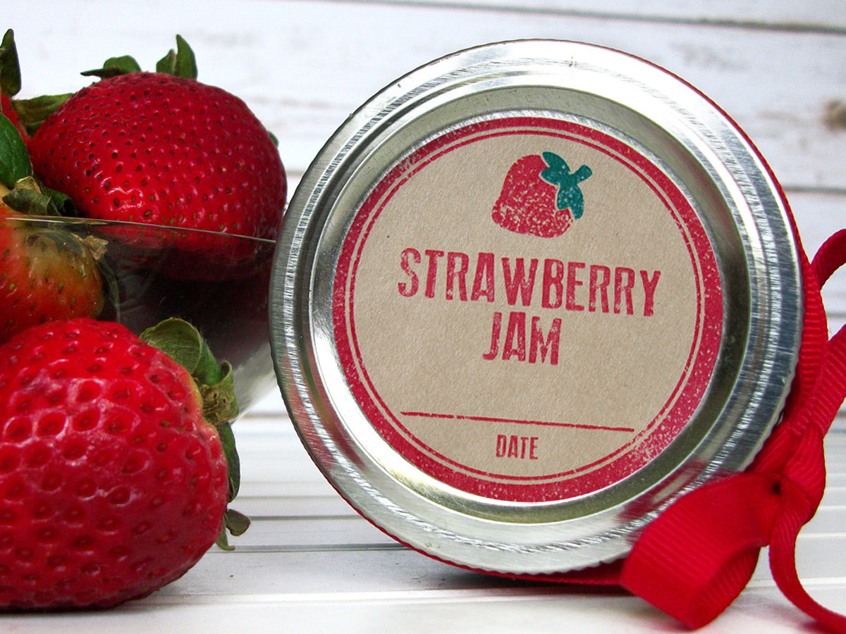 Kraft Rubber Stamp Strawberry Jam  Canning Labels  for mason 