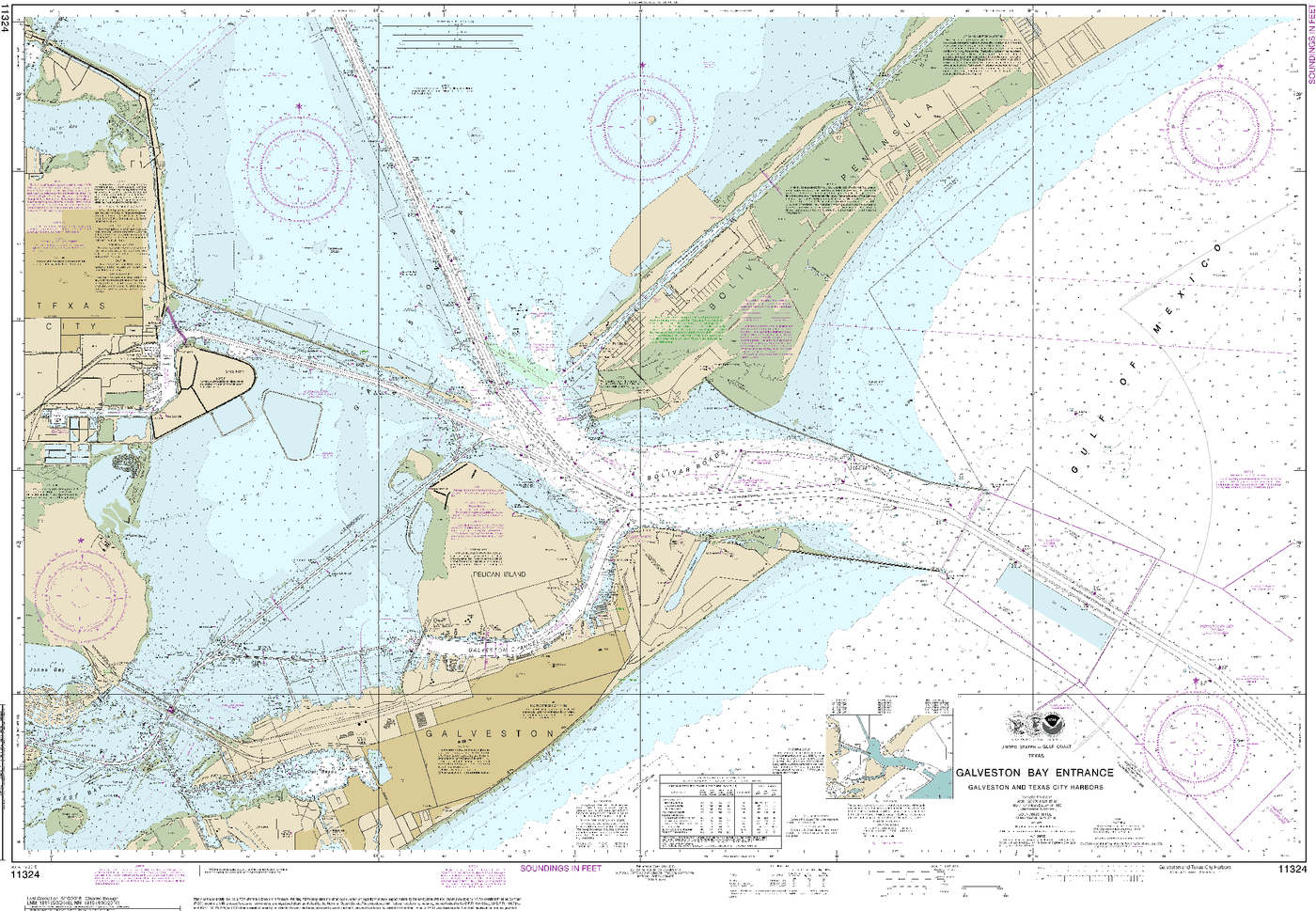 NOAA Nautical Chart 11324 Galveston Bay Entrance Galveston and Texas