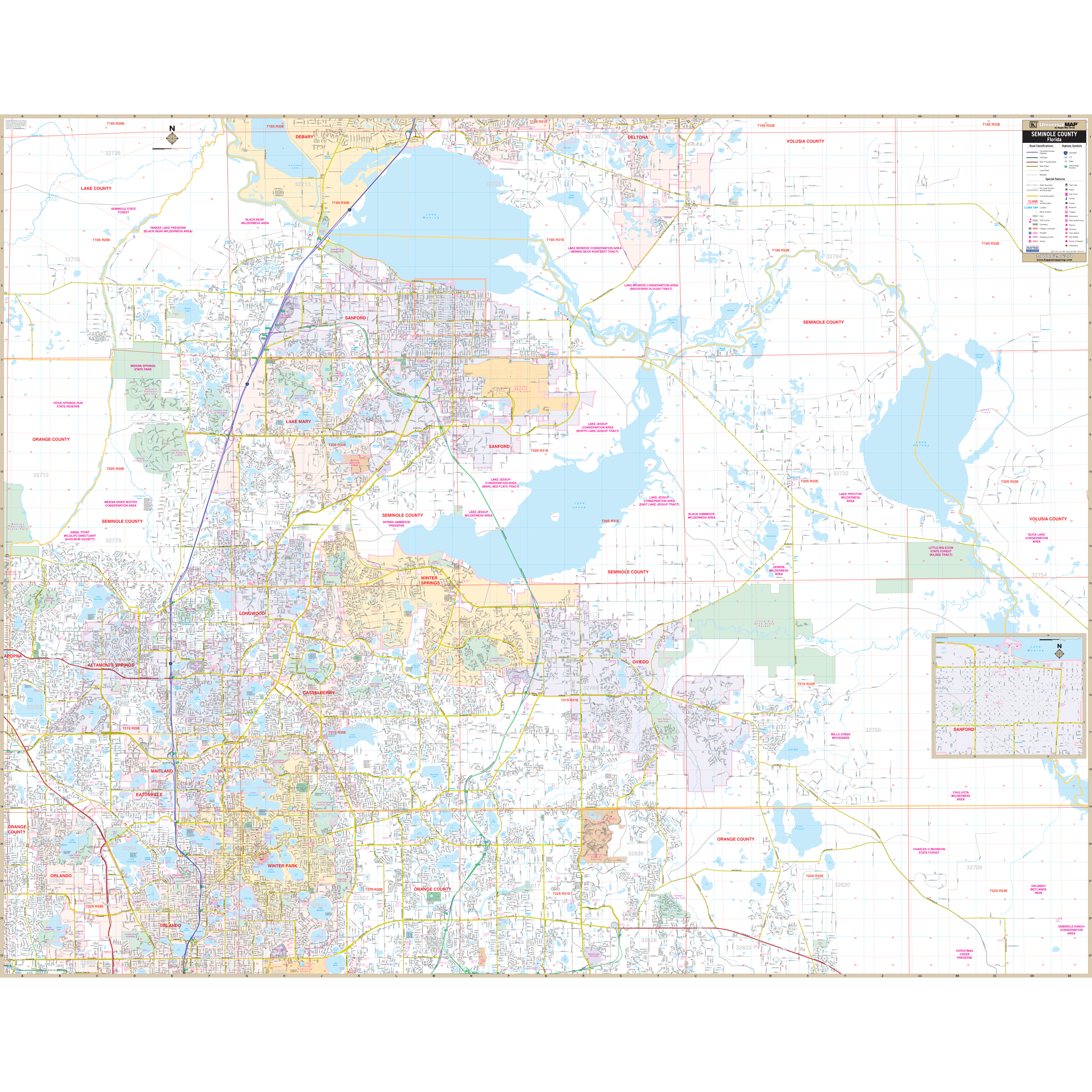 Seminole County Zip Code Map Seminole Co, Fl Wall Map - Large Laminated