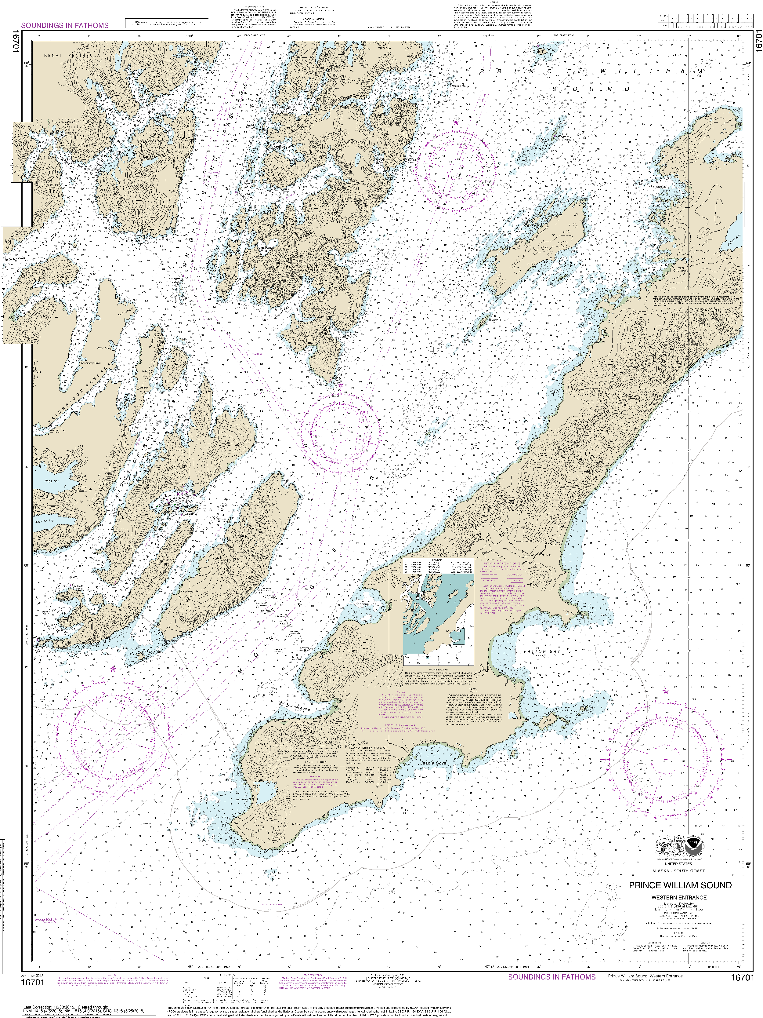 NOAA Nautical Chart 16701: Prince William Sound-western entrance