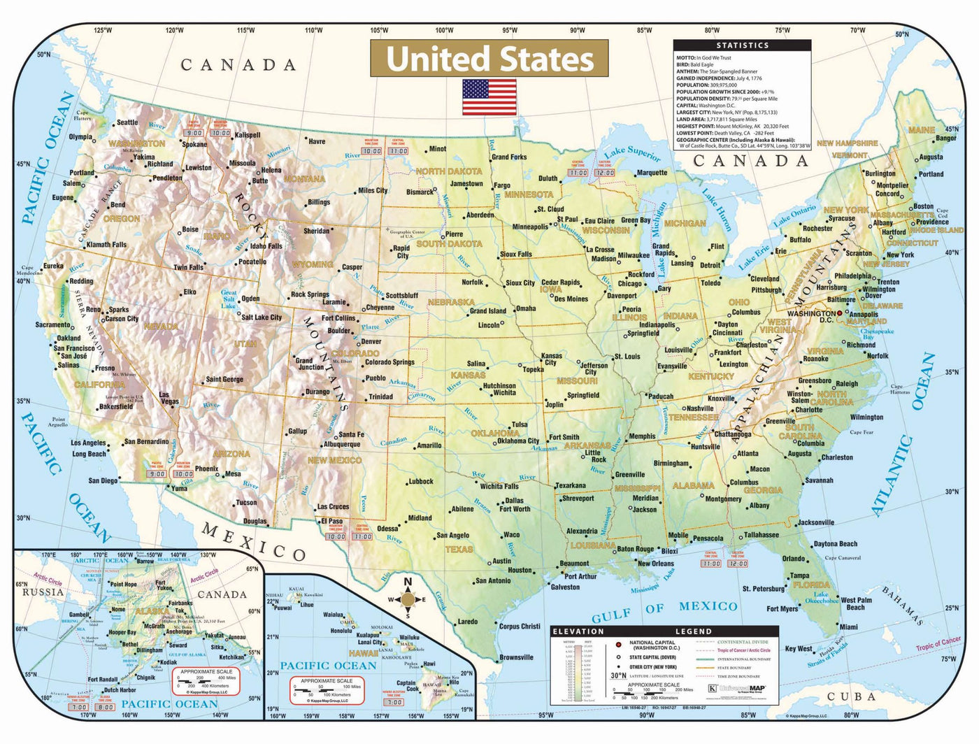 United States Large Scale Shaded Relief Wall Map