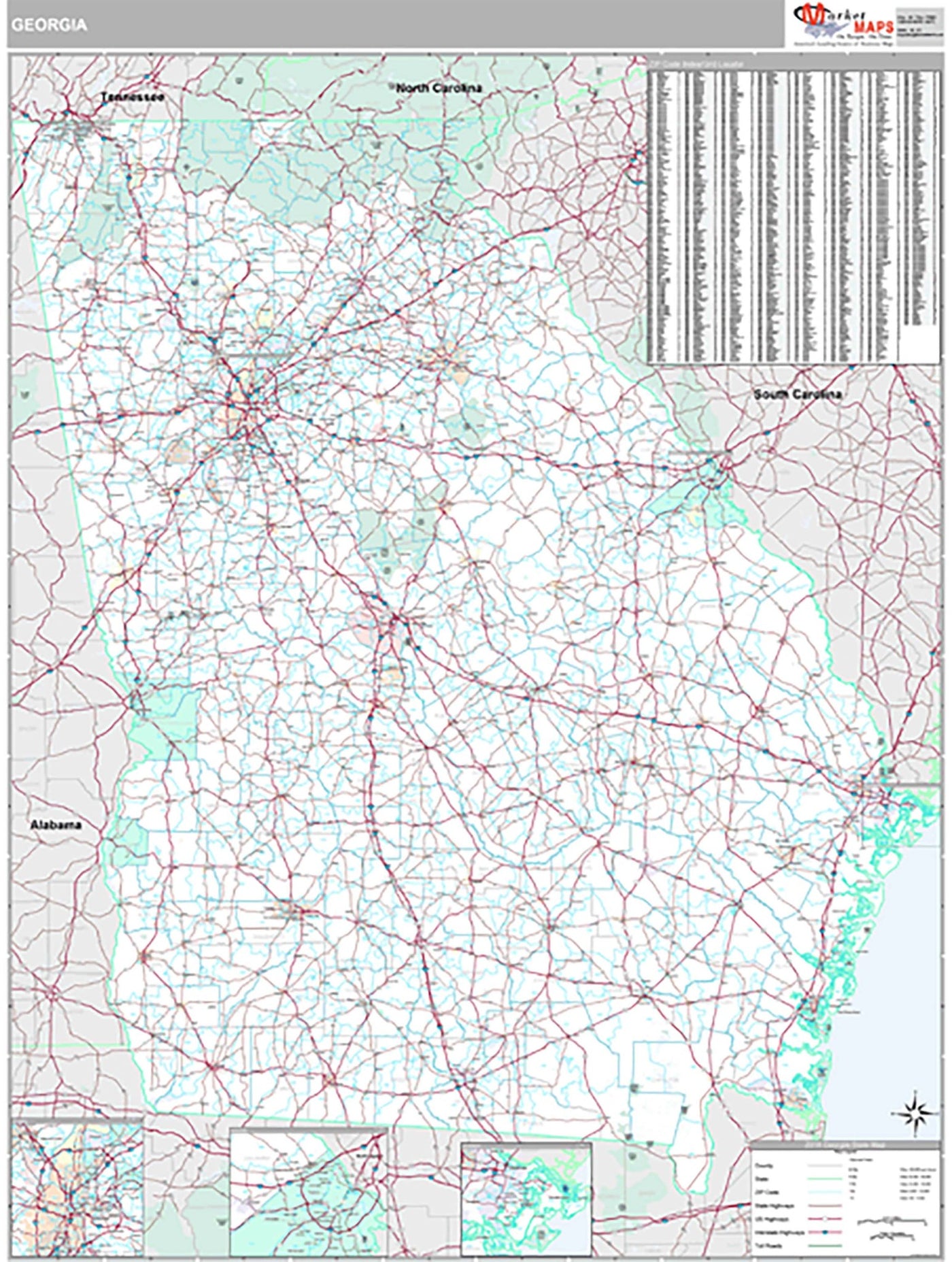 Georgia State 5 Digit Zip Code Wall Map Geomart 6305