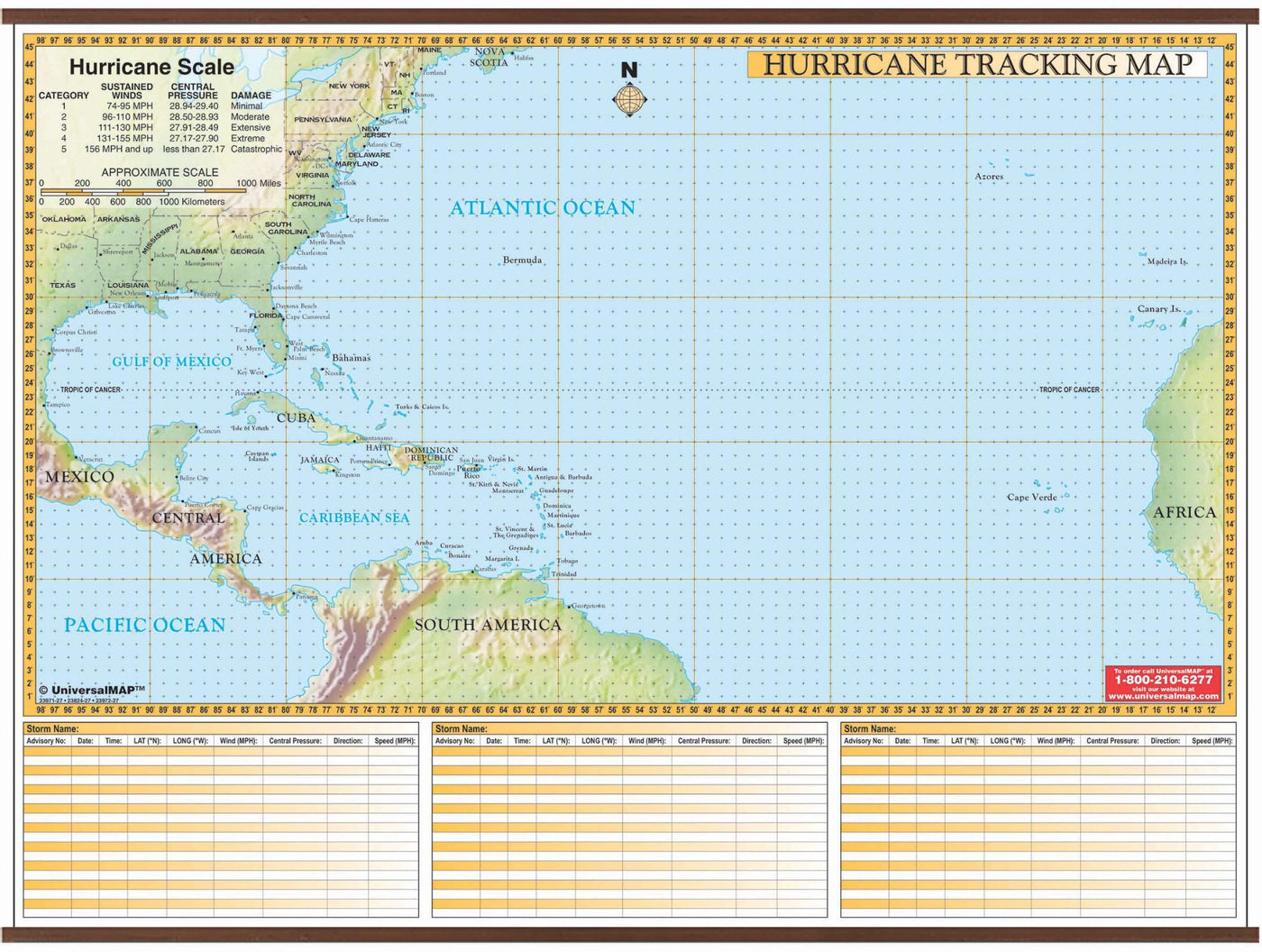 Noaa Hurricane Tracking Wall Map Chart Poster Condensed Wall Maps ...