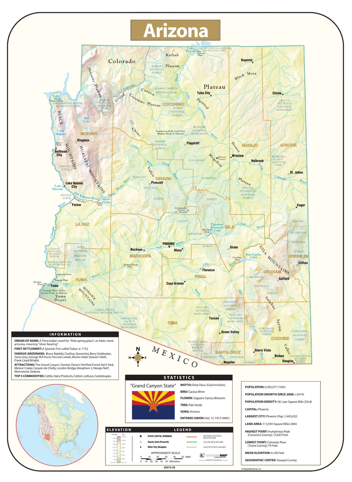 Arizona Shaded Relief Map – GeoMart