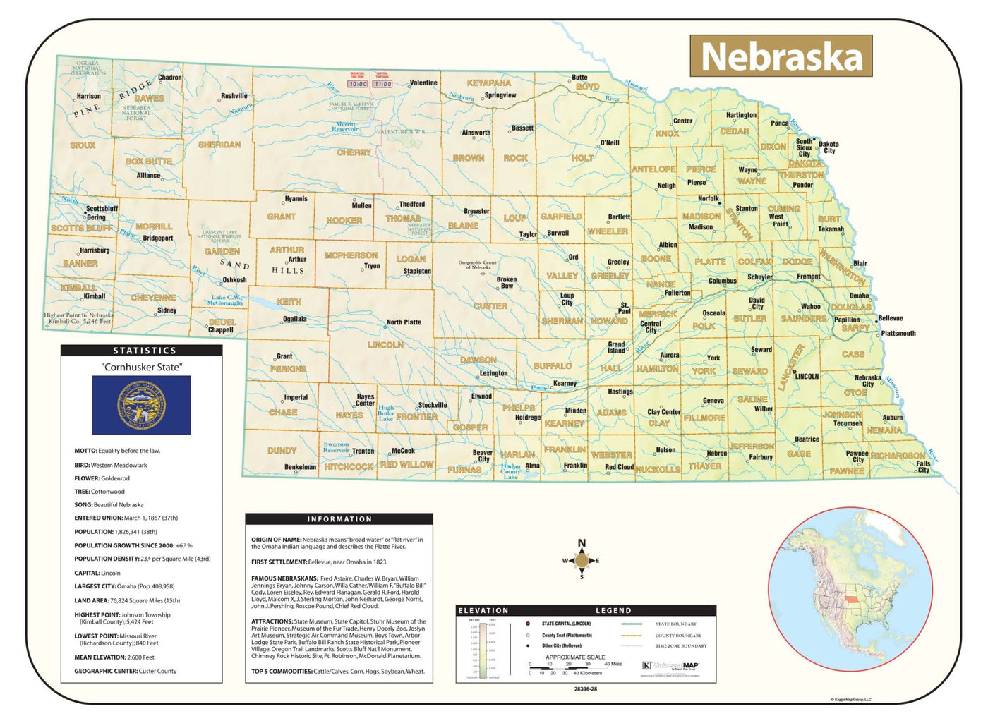 Nebraska Shaded Relief Map