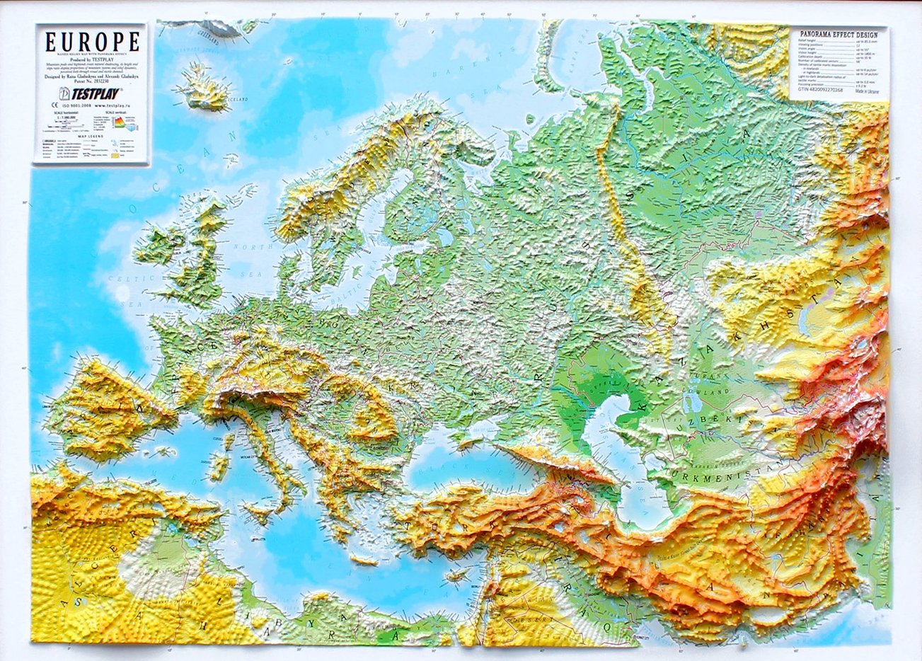 Europe Three-Dimensional 3D Raised Relief Map