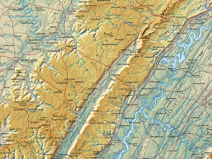 Tennessee Topographical Wall Map By Raven Maps 21 X 65 Geomart 8116