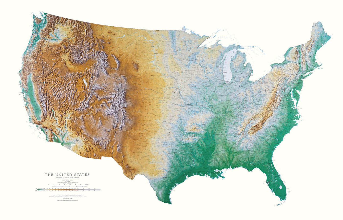 United States Topographic Wall Map by Raven Maps, 37" x 58"