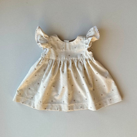 beige linen polkadot handmade baby dress
