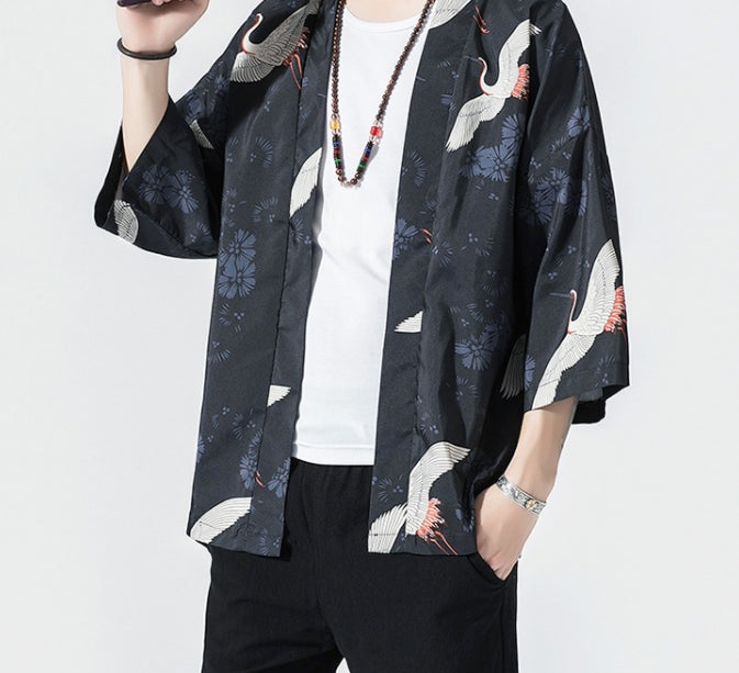 Black Crane Kimono Robe | NOVMTL